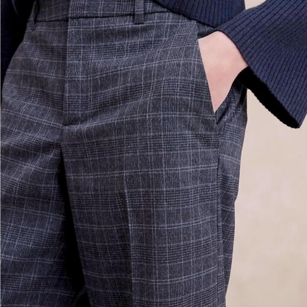 Navy Plaid Wide-Leg Trousers NWT